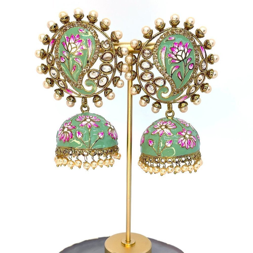 🆕 Bollywood Indo Western Sea Green Jhumka Earrings